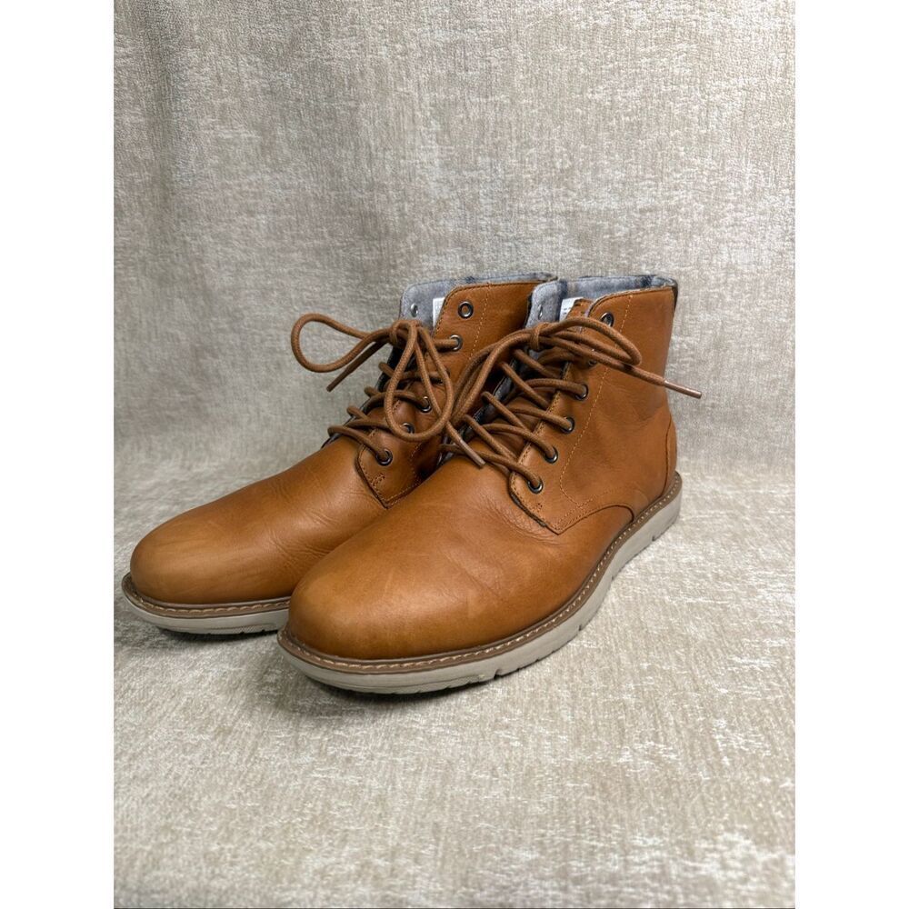 TOMS Men's Hilside Leather Lace Up Wool Blend Lined Ankle Boots Brown Size 13
